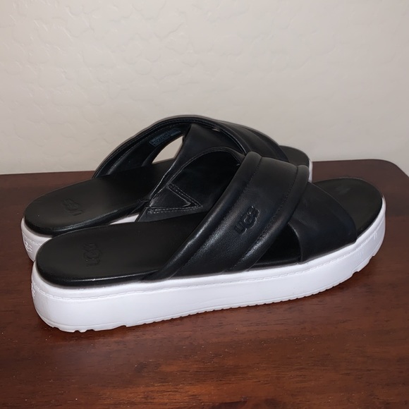 UGG BRAND NEW SIZE 10 W ZAYNE CROSSBAND LEATHER SLIDE SANDALS - Picture 3 of 14